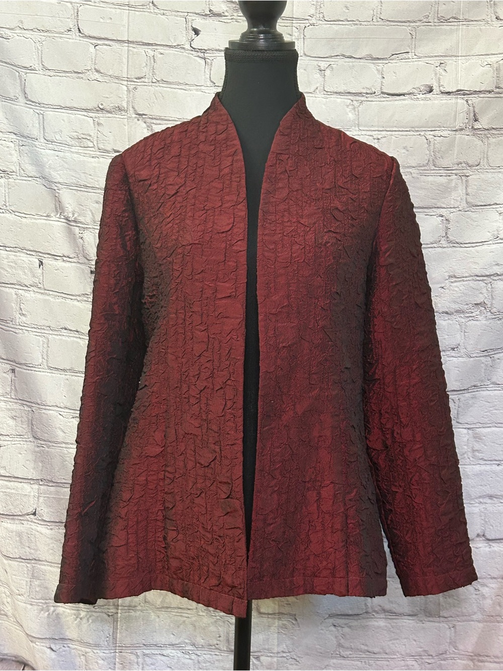 Coldwater Creek Textured Open Front Jacket - Burgundy